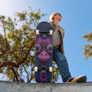 Colorful Cartoon Giraffe with Steampunk Goggles Skateboard