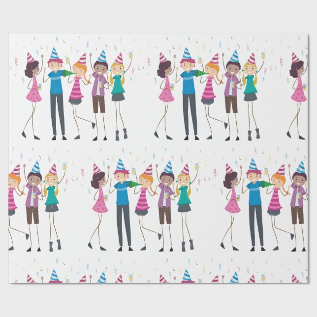 Colorful Cartoon Kids Party Celebration Wrapping Paper (Flat)