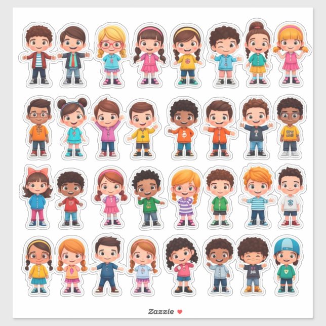 Colorful Cartoon Kids Stickers (Sheet)