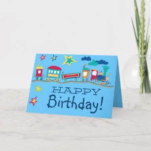 Colorful cartoon train happy birthday card