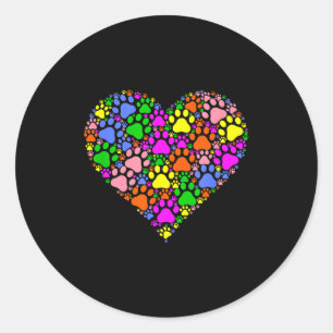 Colorful Cat &amp; Dog Paw Print - Valentines Day  Classic Round Sticker