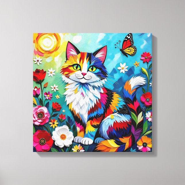Colorful Cat and Butterfly Canvas Print (Front)