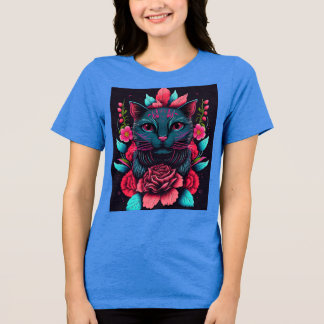 COLORFUL CAT AND FLOWERS Tri-Blend SHIRT