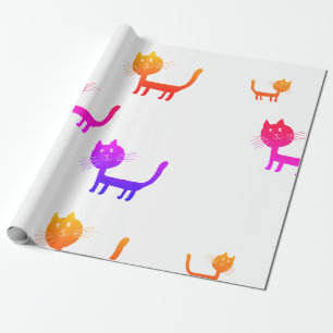 Colorful Cat Art Drawings Wrapping Paper