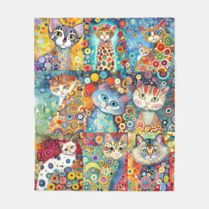 Colorful Cat Colage Fleece Blanket