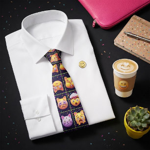 Colorful Cat Emoji Faces Party Funny Feline Pet Tie