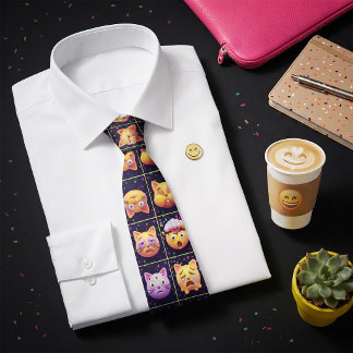 Colorful Cat Emoji Faces Party Funny Feline Pet Tie