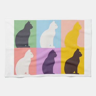Colorful Cat Silhouette Tea Towel