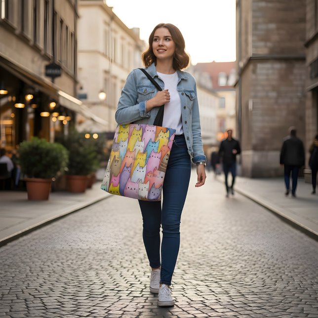 Colorful Cat Tote Bag with Playful Design (Creator Uploaded)