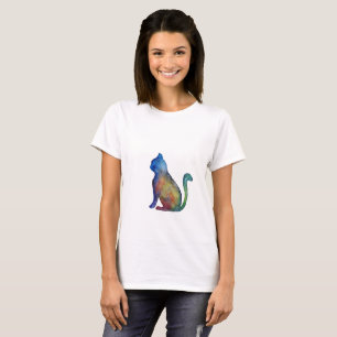 Colorful Cat Women's Basic T-Shirt, White T-Shirt