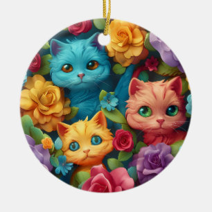 Colorful cats and flowers cute design ceramic tree decoration