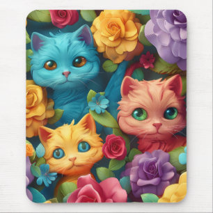 Colorful cats and flowers cute design mouse mat
