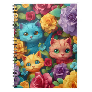 Colorful cats and flowers cute design notebook