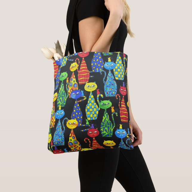 Colorful Cats and Mice Tote Bag (Close Up)