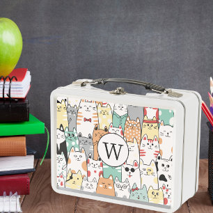Colorful Cats, Cats & More Cats Monogram  Metal Lunch Box