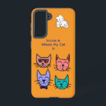 Colorful Cats Galaxy Case – Orange, Cat Quote<br><div class="desc">Brighten your Samsung Galaxy with this Colorful Cats Galaxy Case! Featuring playful, vibrant cats on a bold orange background with the charming quote “Home Is Where My Cat Is”, this case is perfect for cat lovers who want fun, colorful, and protective phone accessories. Slim, durable design protects against scratches and...</div>