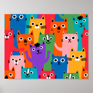Colorful cats pattern poster