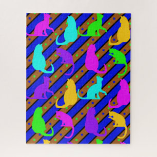 Colorful Cats stripes and polkadots Animal art Jigsaw Puzzle