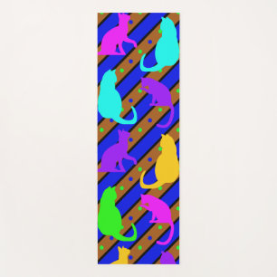 Colorful Cats stripes and polkadots Animal art Yoga Mat