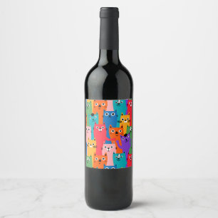 colorful cats wine label