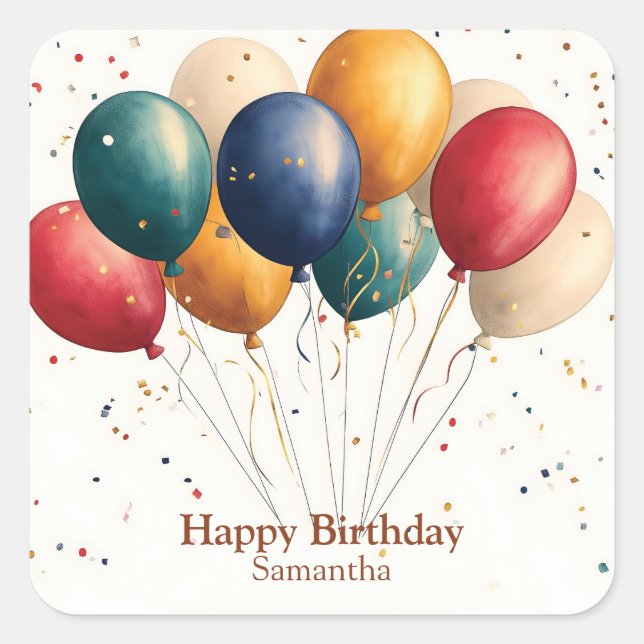 Colorful Celebration Balloons with Confetti Square Sticker (Front)