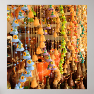 Colorful Ceramic Wind Chimes at a Market Poster