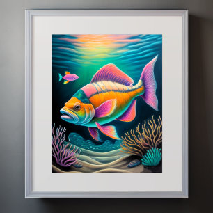 Colorful Chalk Drawing Reef Fish Poster