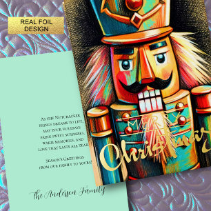 Colorful Chalk Drawn Nutcracker Christmas Foil Holiday Card