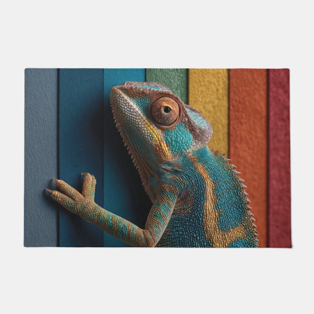 Colorful Chameleon on Rainbow Background Doormat (Front)