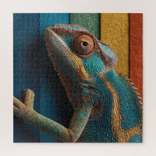 Colorful Chameleon on Rainbow Background Jigsaw Puzzle