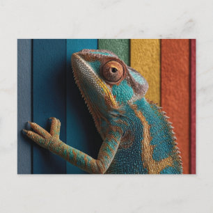Colorful Chameleon on Rainbow Background Postcard
