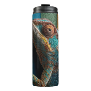 Colorful Chameleon on Rainbow Background Thermal Tumbler
