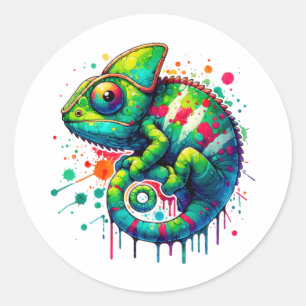 Colorful Chameleon – Vibrant Rainbow Animal Classic Round Sticker