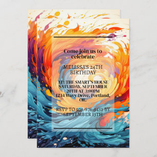 Colorful Chaotic Ripple Print Birthday Party Invitation