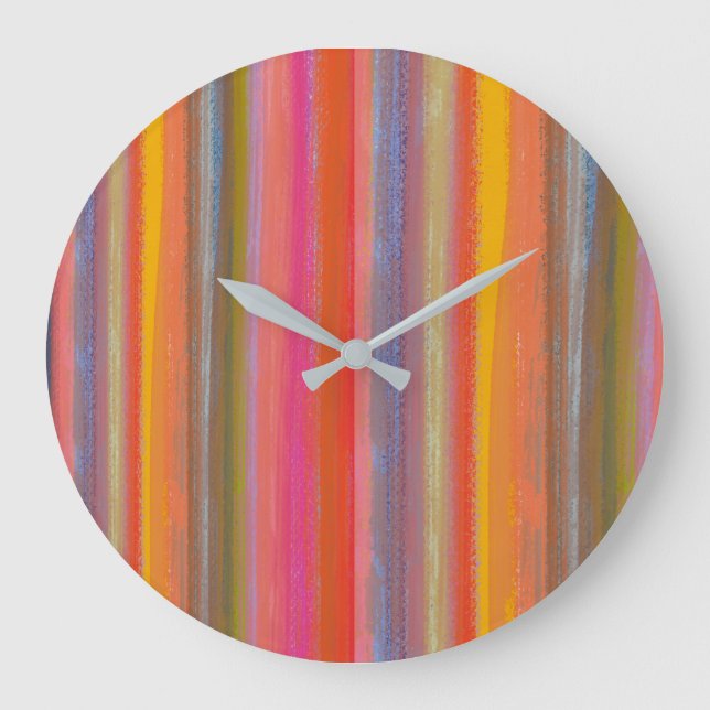 Colorful Charcoal Boho Stripes Large Clock (Front)