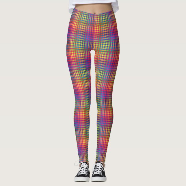 Colorful Checker Abstract Pattern Leggings (Front)