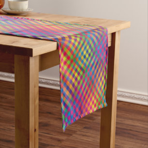 Colorful Checker Abstract Pattern Short Table Runner