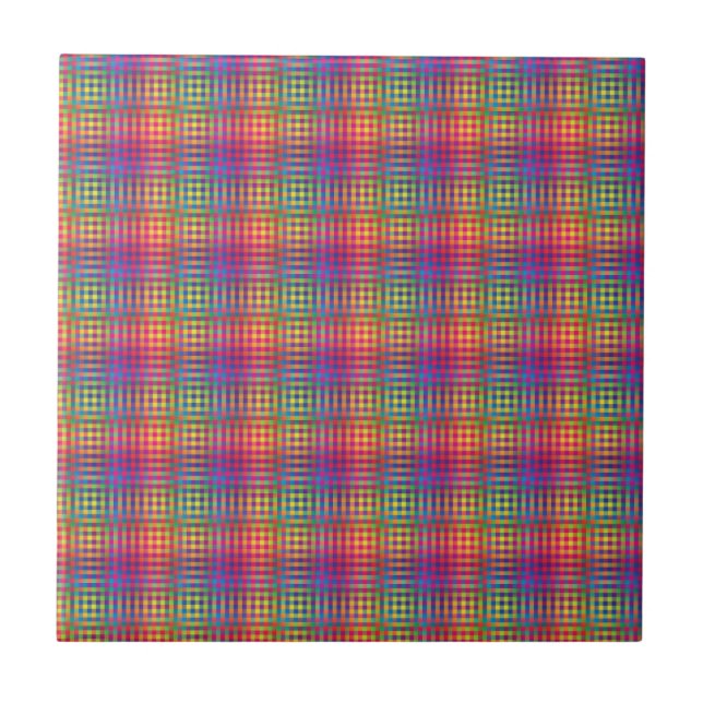 Colorful Checker Abstract Pattern Tile (Front)