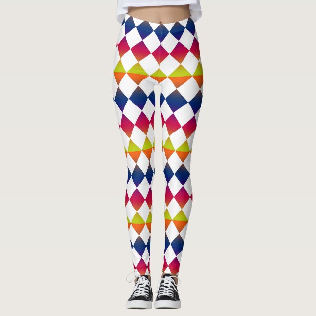 Colorful Checker Diamond Pattern Leggings (Front)