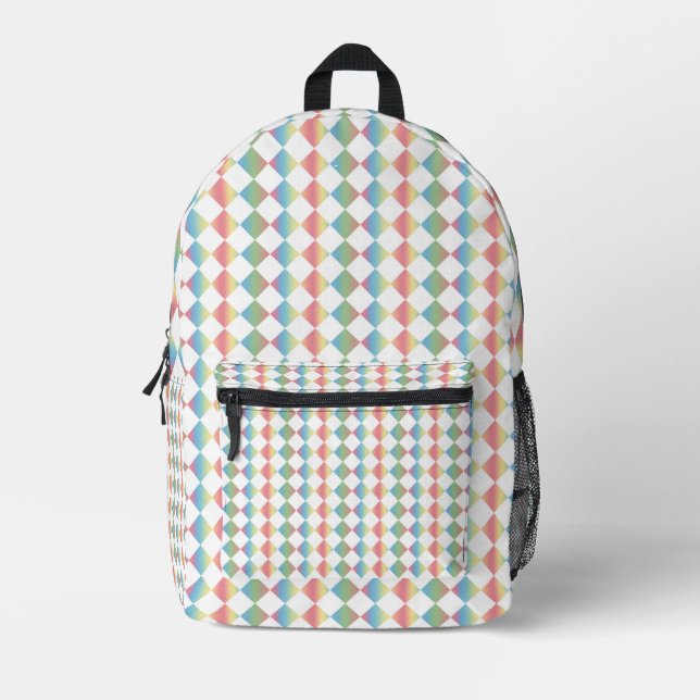 Colorful Checker Diamond Pattern Printed Backpack (Front)