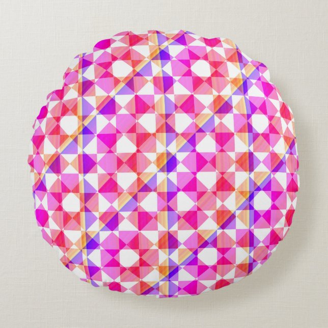 Colorful Checker Diamond Plaid Pattern Round Cushion (Front)