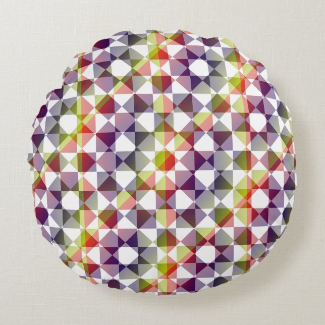 Colorful Checker Diamond Plaid Pattern Round Cushion (Front)