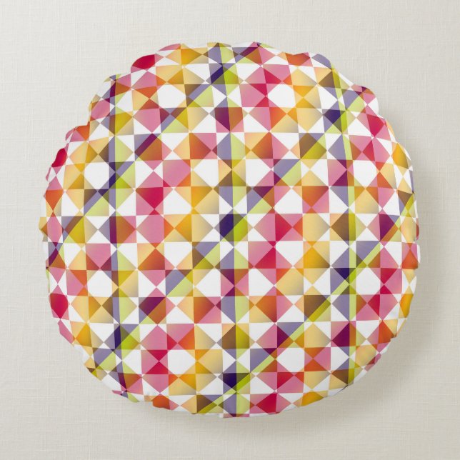 Colorful Checker Diamond Plaid Pattern Round Cushion (Front)