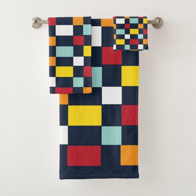 Colorful Checkerboard Pattern Bath Towel Set (Insitu)