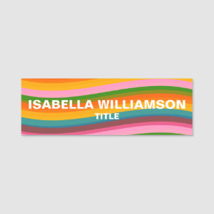 Colorful Cheerful Bright Rainbow Wave Photo ID Name Tag