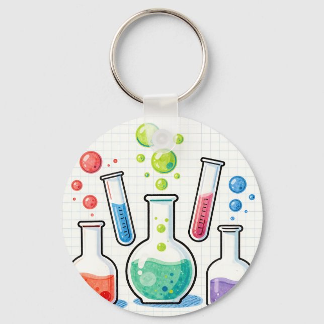 Colorful Chemistry Lab Glassware  Key Ring (Front)