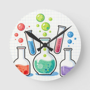 Colorful Chemistry Lab Glassware Round Clock
