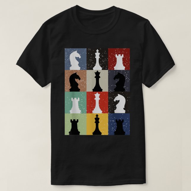 Colorful Chess Pieces Pop Art Pattern Design T-Shirt (Design Front)