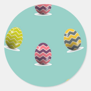 Colorful chevron Easter eggs on blue Classic Round Sticker