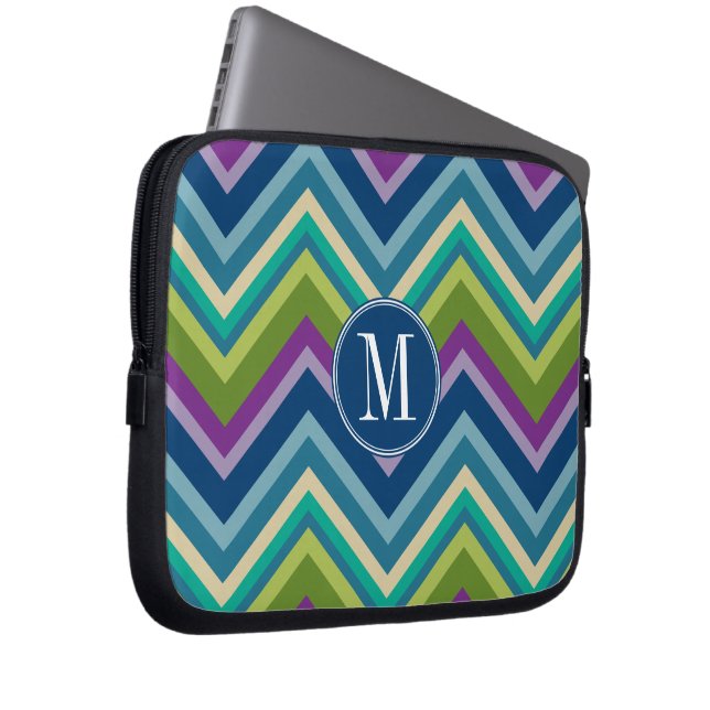 Colorful Chevron Pattern Custom Monogram Laptop Sleeve (Front Right)